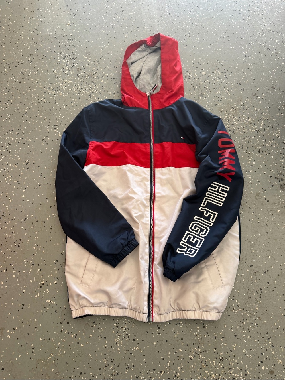 Tommy Hilfiger Red, Navy & White Colorblock Windbreaker Hoodie
